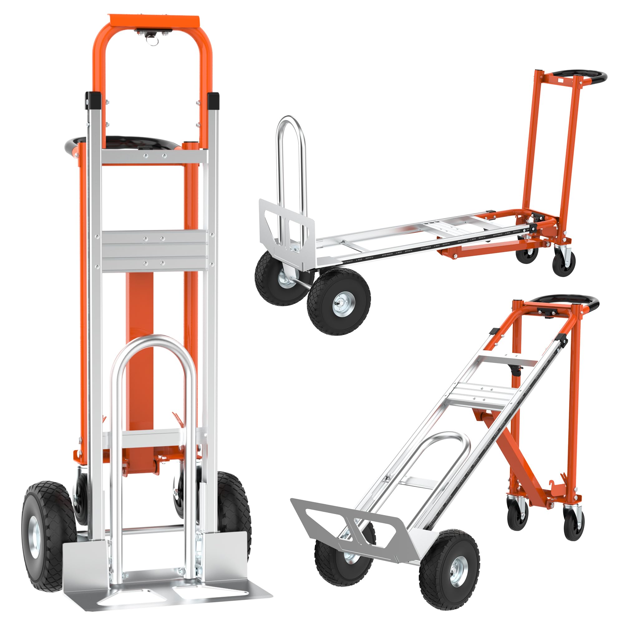 Photo 1 of 3 in1 Convertible Hand Truck, Folding Aluminum Hand Trucks 880lb Load Appliance Dolly, Heavy Duty Dolly Cart Converts Platform Cart, Portable Cart Luggage,Travel,Moving,Shopping,Office Use (Orange)