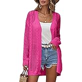 Womens Crochet Lightweight Cardigans Long Sleeve Open Front Kimonos Boho Summer Cardigan Sweater Cover Up