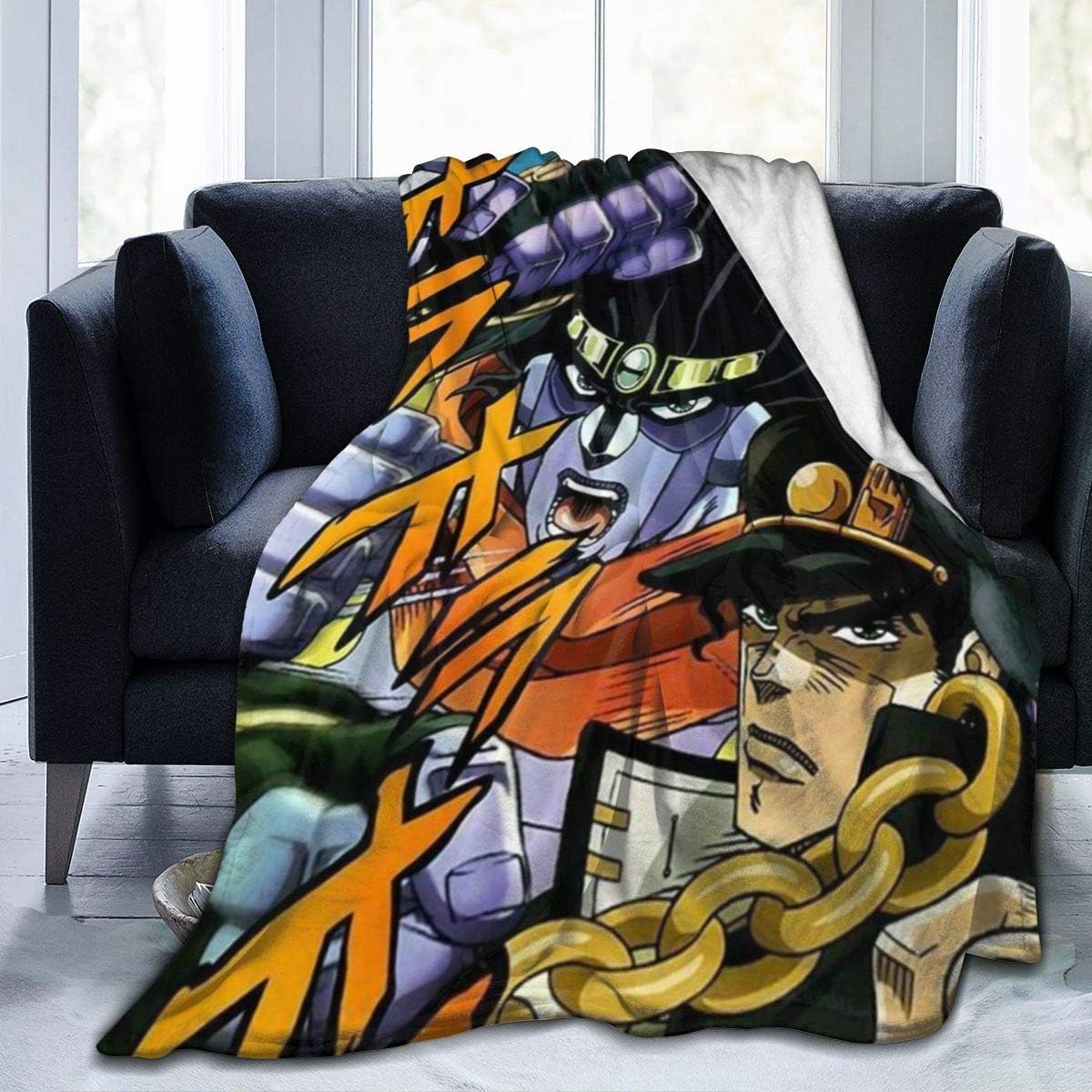 Flannel Fleece Throw Blanket for All Season Outdoor Game, Super Cozy JoJo's Bizarre Adventure Jotaro Kujo Comic Art Decorative Throw, Thick Washable 80 x 60 Inch