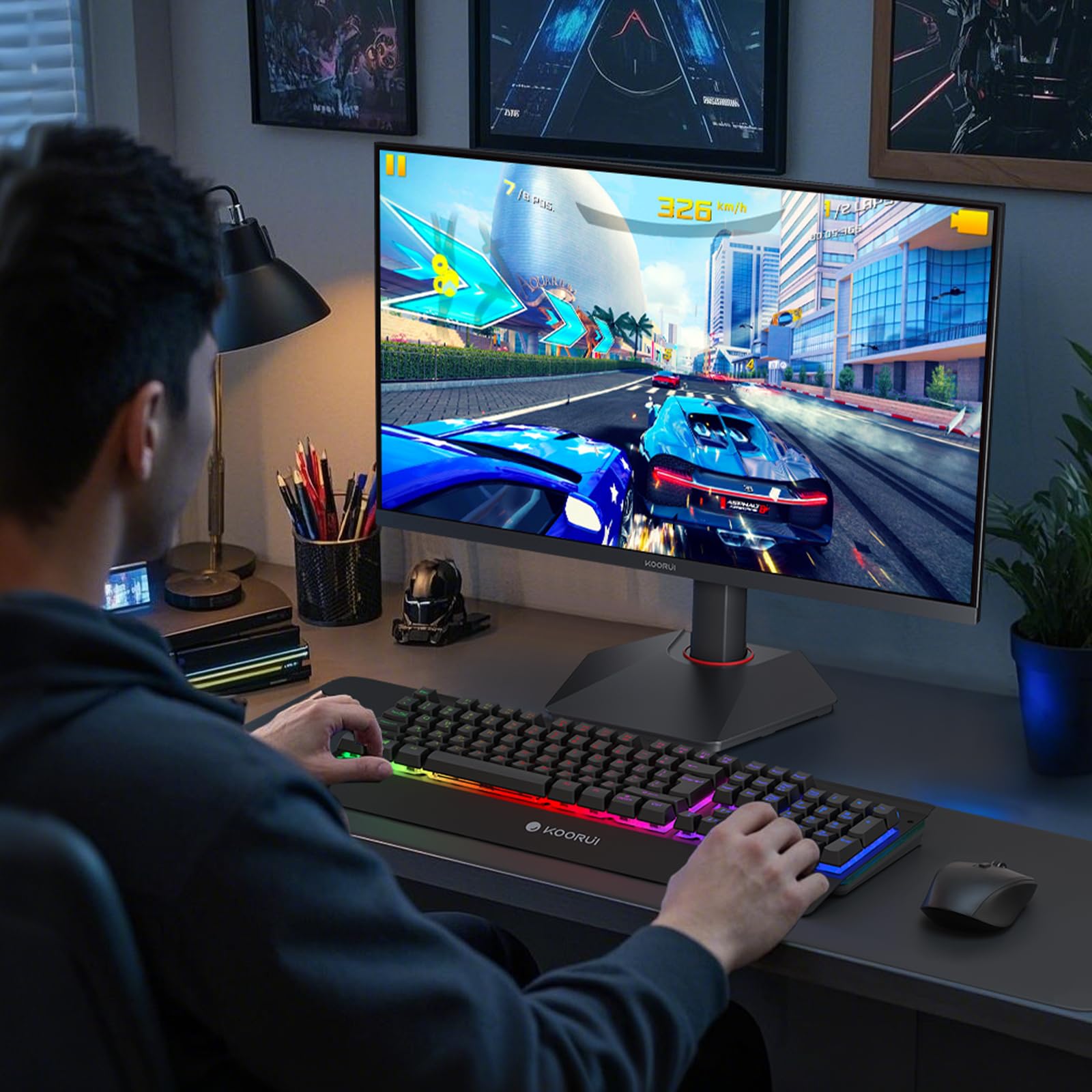 KOORUI G2741L Gaming Monitor 27 Zoll, Dual-Modus 4K UHD 3840x2160 at 160Hz und FHD at 320Hz PC Bildschirm, Fast IPS 1ms HDR 400, 2xHDMI 2.1&DP1.4 8