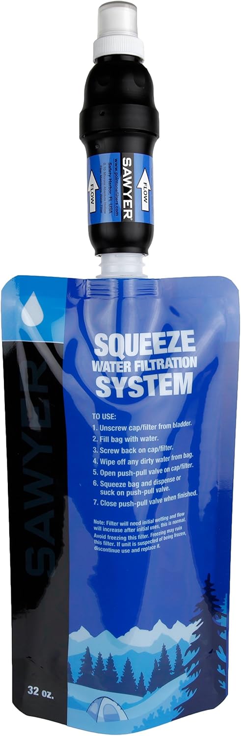 Sawyer Products SP129 Squeeze Water Filtration System w/ Two Pouches, Black/Blue : Camping Water Filters : Sports & Outdoors