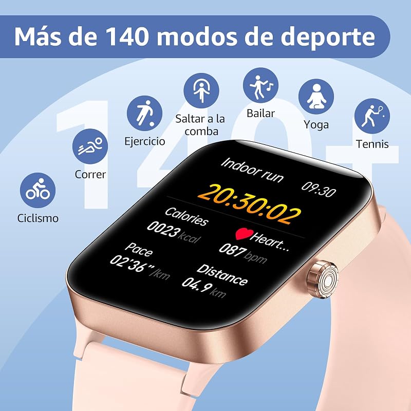 Reloj Inteligente Mujer Hombre, 1.95" Smartwatch con Funciún Llamadas y Recordatorio del Mensaje, Smart Watch con 140+ Modos Deporte, Oxímetro, Monitoreo del sueño, para Android iOS — foto 5 de 6