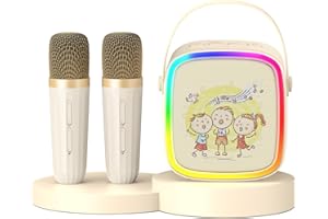 HWWR Mini Karaoke Machine for Kids: Portable Karaoke Machine with 2 Wireless Microphones & LED Lights for Home Party, Kids Music Toys Christmas Brithday Gifts for Girls Boys Teen