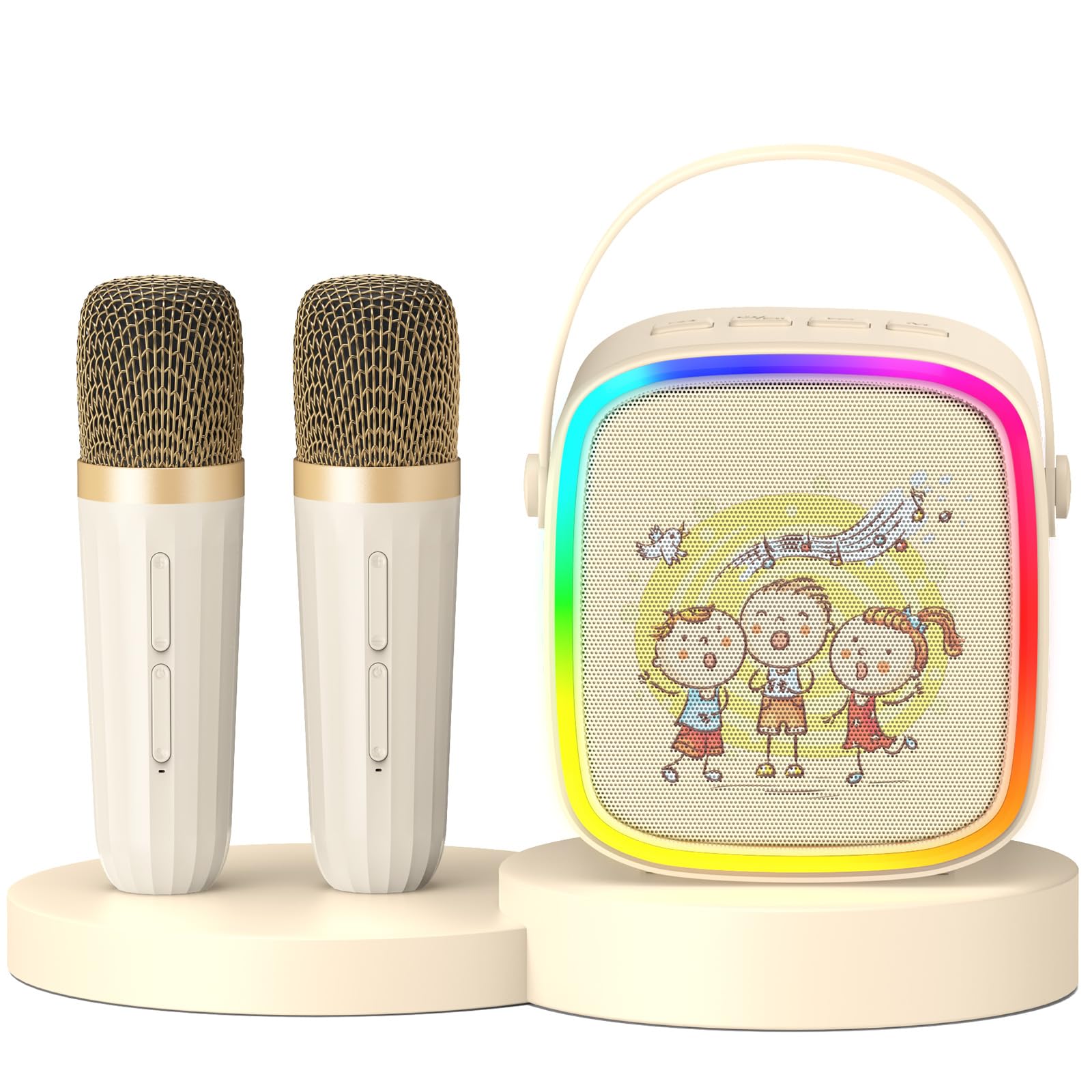 Photo 1 of Mini Karaoke Machine with 2 Wireless Microphones: HWWR Portable Karaoke Machine with LED Lights, Kids Christmas Brithday Gifts, Toys for Girls Boys Age 3,4,5,6,7,8,9,10,11,12+ Home Party