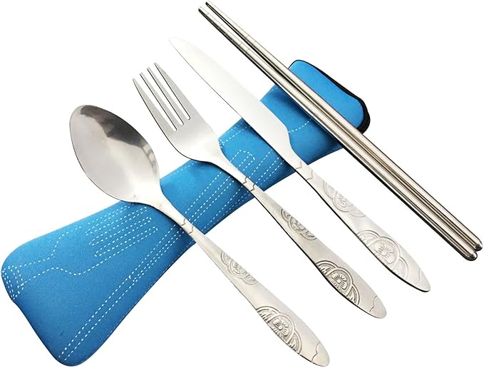 4 piece stainless steel (knife, fork, spoon, chopsticks) , travel ...