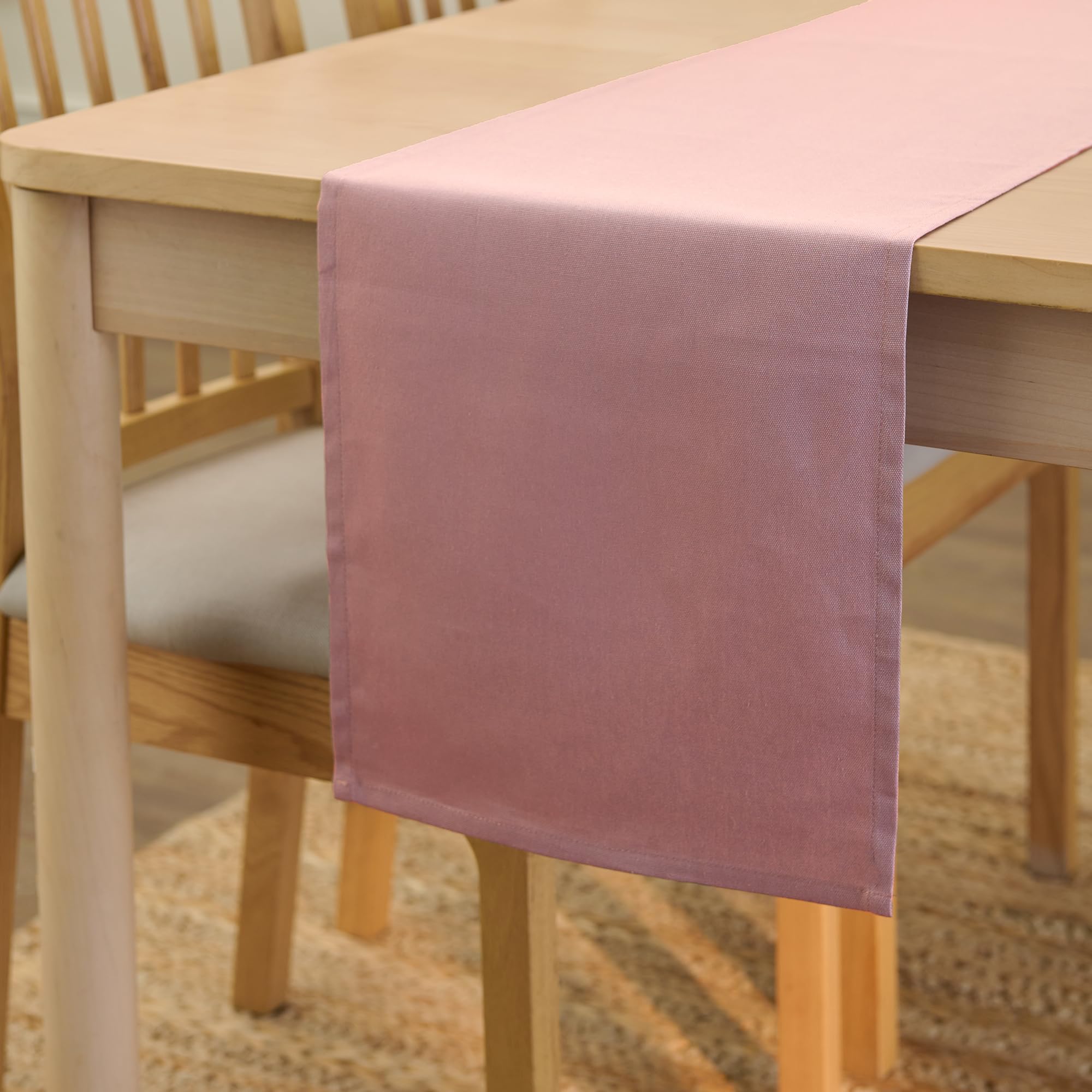 Encasa XO Table Runner 13x94 in Long | Cotton Canvas Fabric | Mauve Solid Color | Machine Washable & Durable — image 1