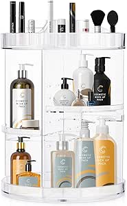 360 Rotating Makeup Organizers and Storage, COOLBEAR Spinning Cosmetic Display Case with 6 Adjustable Layers for Bathroom Vanity Countertop, Fits Perfume Cream Skincare and More, Clear Acrylic
