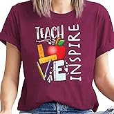 Teacher Life T Shirt for Womens Teach Love Inspire Tshirts Inspirational Teacher Short Sleeve Tees