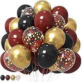 HILAVO Black Burgundy Gold Balloons 12 Inch for Kids Halloween Birthday | Burgundy Maroon Red Black Metallic Gold Latex Confetti Balloon for Kids New Year Birthday Baby Shower Casino Party Decor