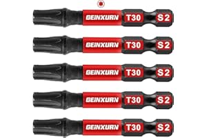 Geinxurn 5 Pieces T30 2 In. Impact Tough Magnetic Insert Bit Set, #30 Torx Head Power Bits, S2 Alloy Steel Star T30 Screwdriver Bits Set