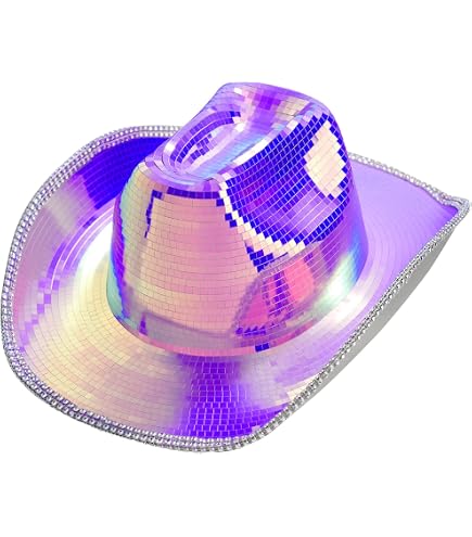 6 Holographic Cowboy Hats for Women Disco Party Costume Geyoga 6 Pcs Holographic Pink Cowboy Hats Neon Sparkly Space  main image 3