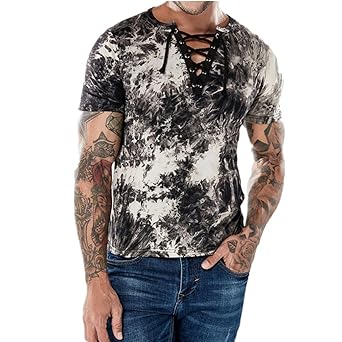 Longra Herren T-Shirt Kurzarmshirt Top Tie-gefärbt Print-Shirts Männer T-Shirt V-Ausschnitt Sommer Tops Slim Fit T-Shirt mit 