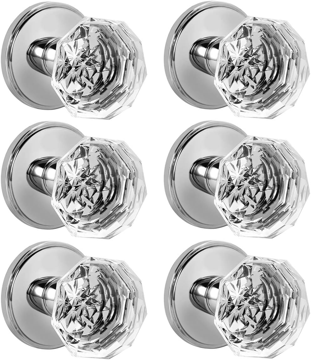Gobrico Crystal Glass Dummy Door Knobs 6 Pack Octagonal Interior Dummy