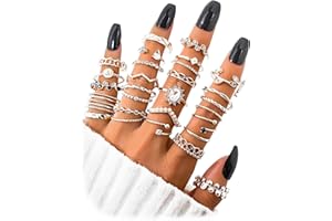 17IF Gold Boho Sparkle Knuckle Rings Set For Women Girl, Vintage Fashion Aesthetic Trendy Joint Snake Ring Pack, Retro Green Black Pink Colorful Rhinestone Star Crystal Leaf Diamond Pearl Jewelry