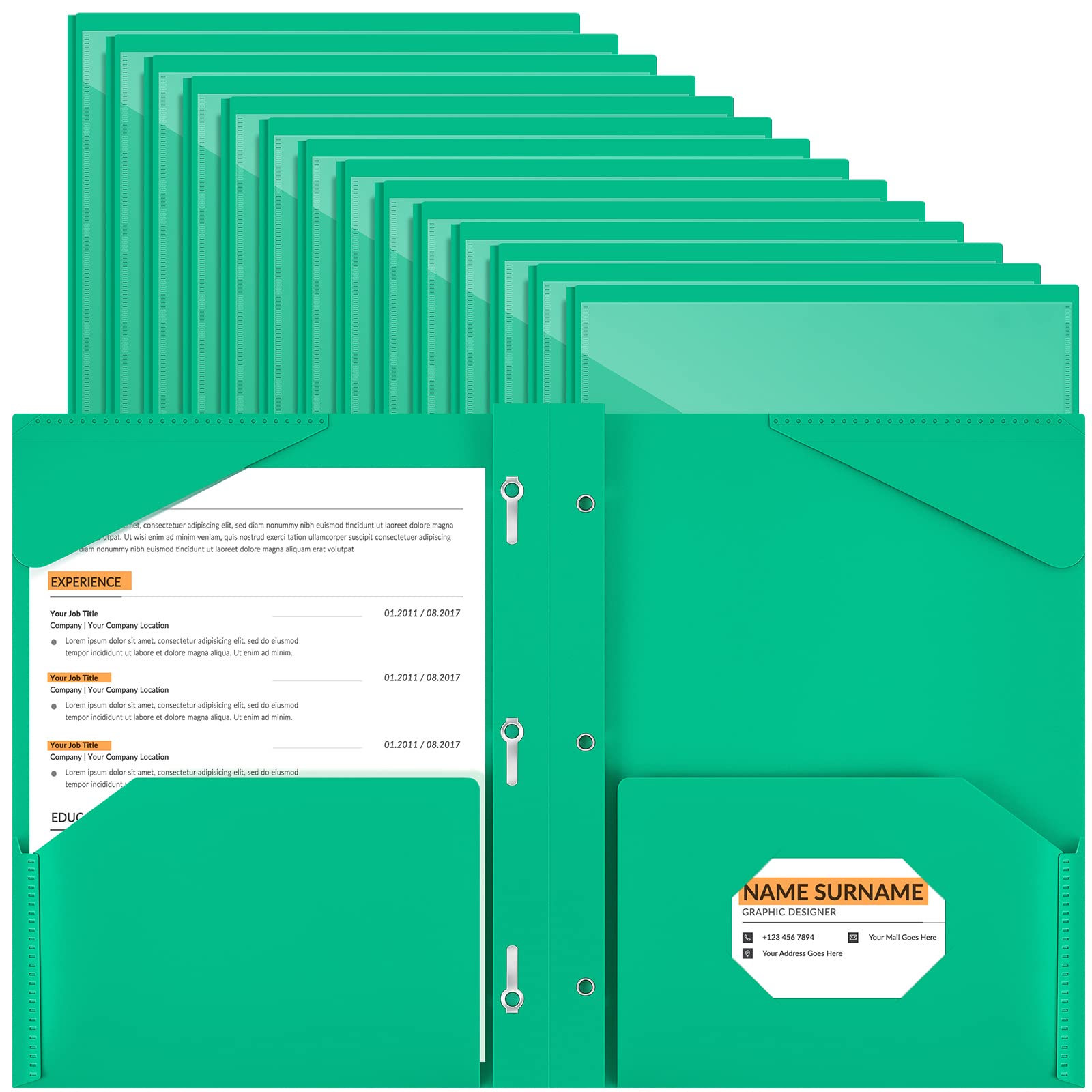 Photo 1 of **UNKNOWN MISSING PIECES** Henoyso 36 Pcs Plastic Folder with Clear Front Pocket and 3 Prong Plastic Folders with Card Slot Pocket Folders with Prongs for School Office (Green)