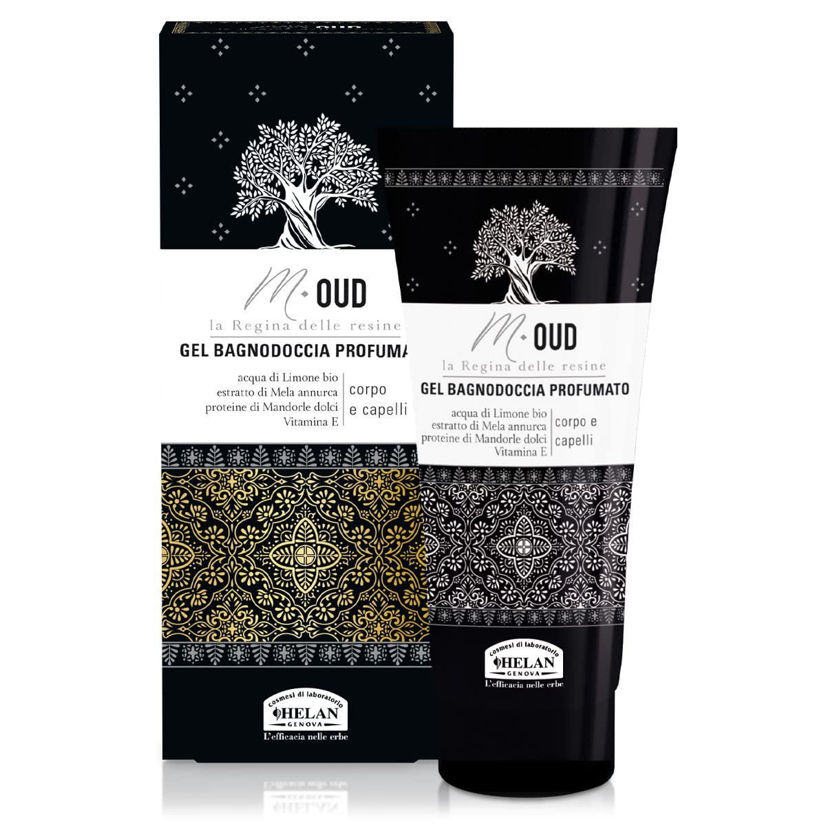 Helan M Oud - Shampoo, Bath & Shower Gel for Men with Vitamin E & Sweet Almonds Proteins - Scented Mens Shower Gel Suitable for Frequent Use, Gentle & Natural Hair & Body Wash - Made in Italy, 200 ml