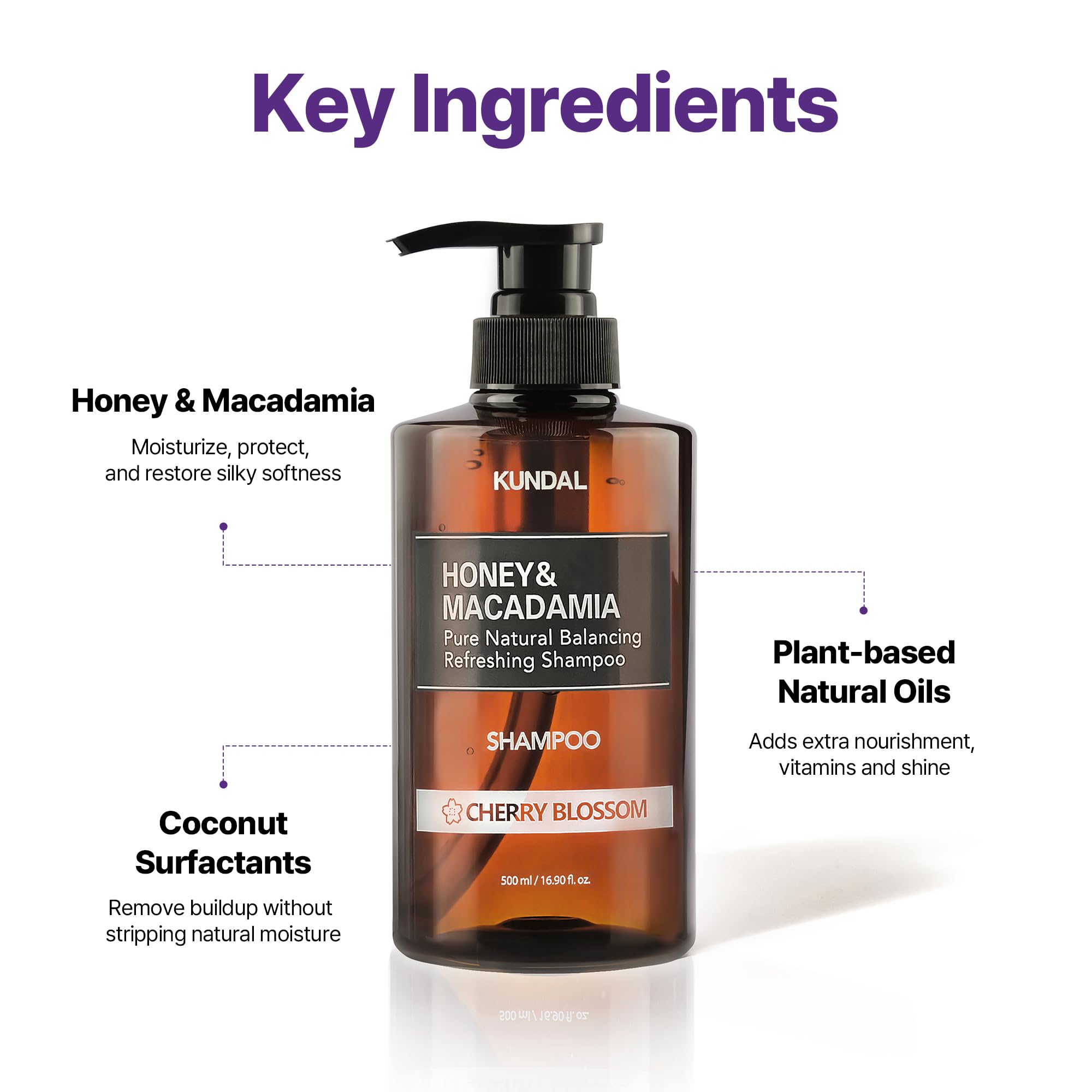 KUNDAL Korean Shampoo and Conditioner Set [Cherry Blossom] Salon-quality, Long Lasting Scent, Moisturizing, Sulfate-Free, Argan & Macadamia Oil, Korean Hair care, For all hair types, 16.9 fl oz each