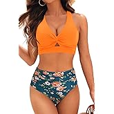Tempt Me Women Two Piece Swimsuits High Waisted Bikini Set Tummy Control Bathing Suits Knot Twist Cutout Swimwear