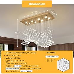 Siljoy 8 Lights Rectangular Wave Crystal Chandelier