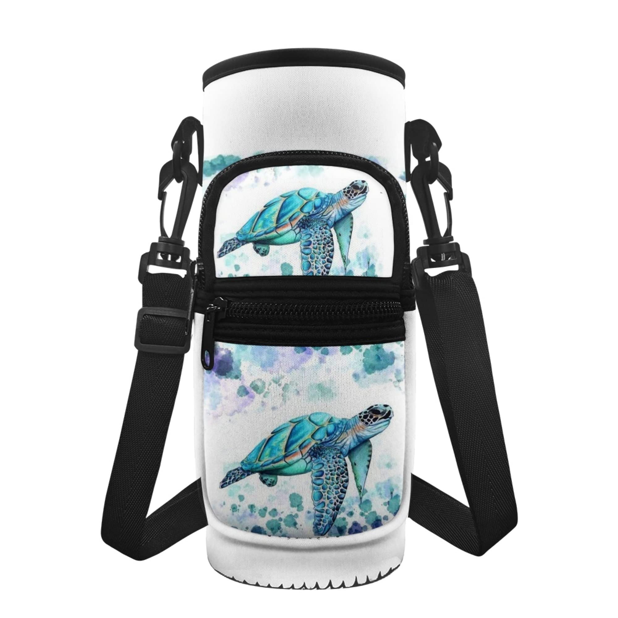 chaqlin Women Men Bottle Carrier Bags with Adjustable Shoulder Strap,Blue Sea Turtle Print Insulated Crossbody Water Bottle Holder Sports Water Bottle Case Sleeve Pouch for Kids Adult