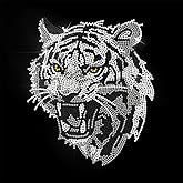 ANATTASOUL Animal Rhinestone Iron on Transfer White Tiger Bling Diamond Hotfix Patches for Clothes, 11.6