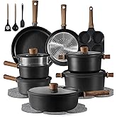 CAROTE 24Pcs Nonstick Kitchen Titanium Cookware Sets, Non stick Pots and Pans set, Induction Cookware Set Black