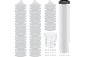 ARTIPOLY Disposable Paint Sprayer Mixing Cup for Automotive Paint Gun,Compatible with Original 1.0 System(not 2.0)-50pcs 20 Ounce Kit-50 Cup Liners,50 Lids with Strainer,1 Hard Cup with Retainer Ring,20 Plugs