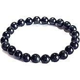 Silan's Natural Obsidian Bracelet with Lucky Card, Black Crystal Stretch Gift for Women, Elastic Adjustable Stone Jewelry