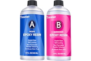 Teexpert Epoxy Resin Crystal Clear: 68oz Epoxy Resin kit 3X Yellowing Resistant Fast Curing for Casting Coating Art DIY Craft Jewelry Wood Table - 2 Part(34oz Resin and 34oz Hardener)