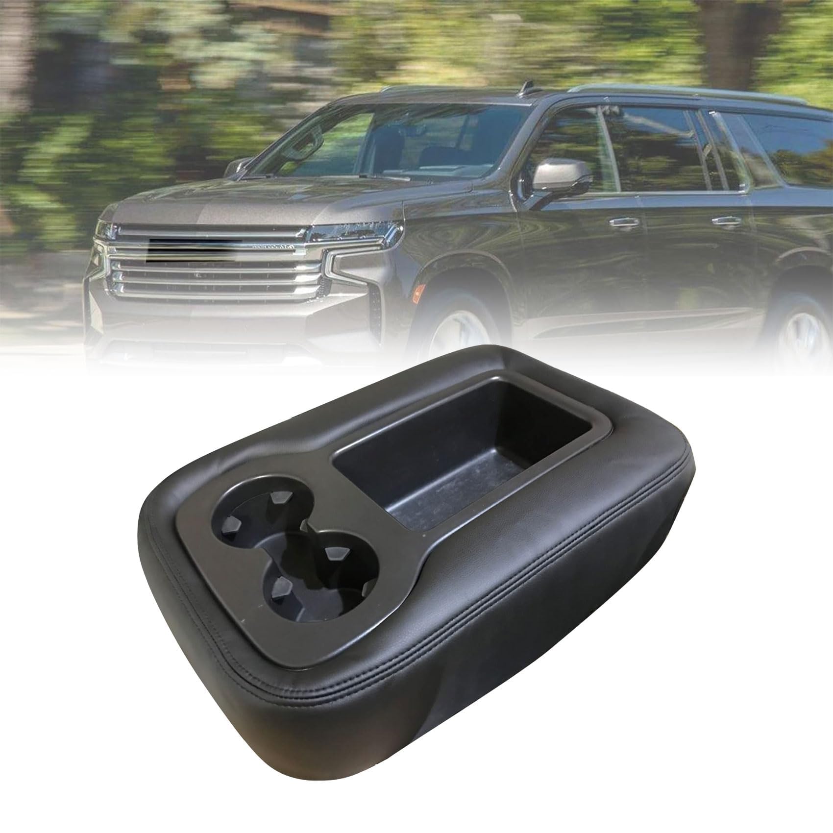 Photo 1 of Priprilod Black Leather Center Console Jump Armrest Cover Fit for Chevy Silverado Tahoe Suburban Avalanche GMC Sierra Yukon XL 2007 2008 2009 2010 2011 2012 2013 with Zipper Design(only Leather)