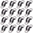 Glarks 16Pcs 10MM 2 Hole U-Tube Strap Clamp Set 304 Stainless Steel Rubber Cushion Rigid Pipe Strap U Bracket Tube Strap Assortment Kit For Pipe Tube Fixing (10mm)