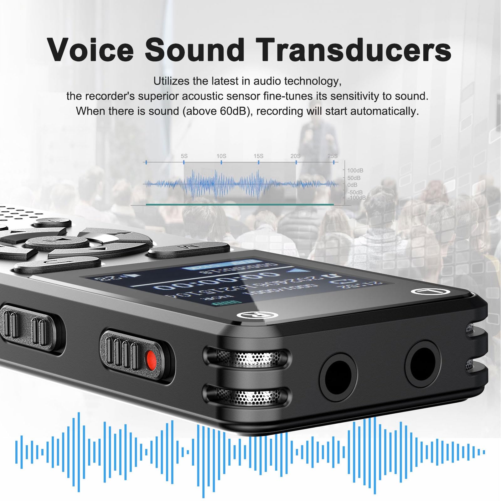 128GB Digital Voice Recorder for Lectures & Meetings - Holyask Ultra-Long 9296 Hours Voice Activated Audio Recorder with Playback, Password Protection, and Clear Sound Recording