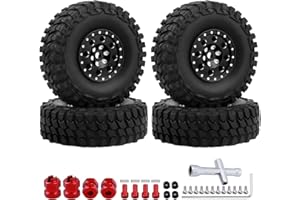 Hobbypark 1.0 Beadlock Wheels and Tires Metal Micro Crawler Tires w/Wheel Spacers Offset for 1/24 RC Crawler Car Axial SCX24 AXI90081 Deadbolt AXI00002 Jeep Wrangler (Set of 4) (Black Rims)
