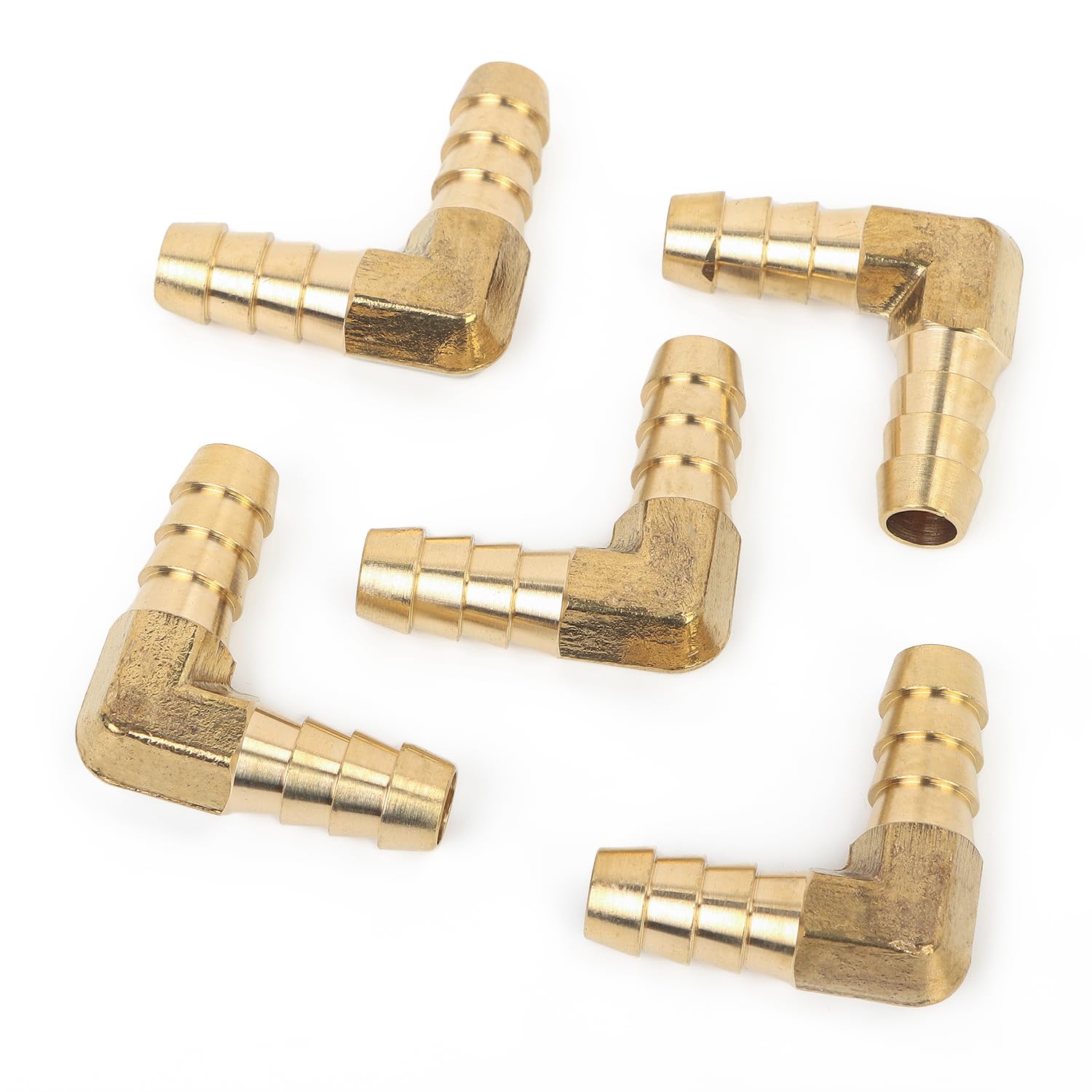 LTWFITTING 90 Deg Elbow Brass Barb Fitting 5/16-Inch x5/16-Inch(8mm) Hose ID Air/Water/Fuel/Oil/Inert Gases (Pack of 5)