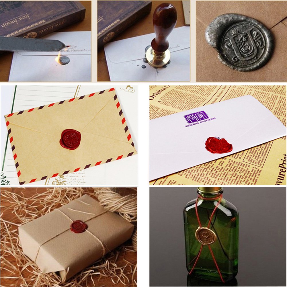 Yoption 15 Pcs Totem Fire Manuscript Sealing Wax Sticks with Wicks and Romantic Seal Stamp for Postage Letter
