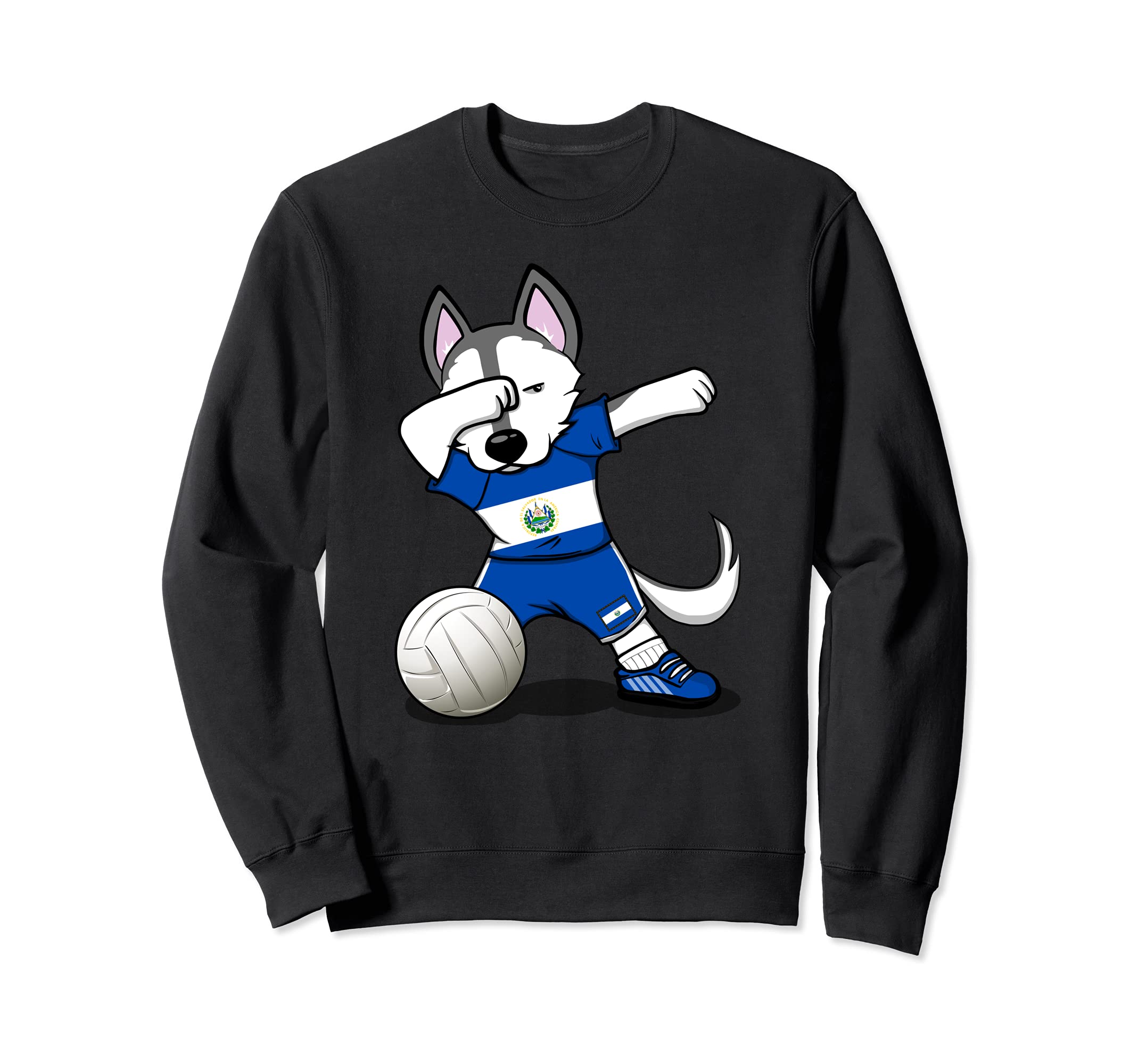 Dabbing Husky Dog El Salvador Volleyball Fans Jersey Flag Sweatshirt