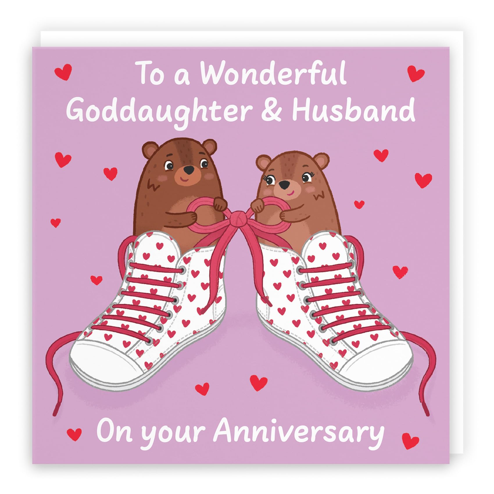 Hunts England - Cute Love Laces Goddaughter And Husband Anniversary Card - Fun Bears Anniversary Card - Love Story Collection — image 1