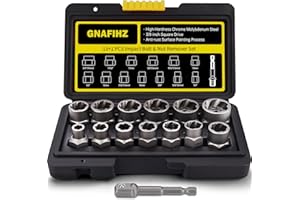 Gnafihz Bolt Extractor Kit, 14 PCS Impact Bolt & Nut Remover Set with 3/8 Inch Adapter, Stripped Nut Remover, Bolt Extractor 