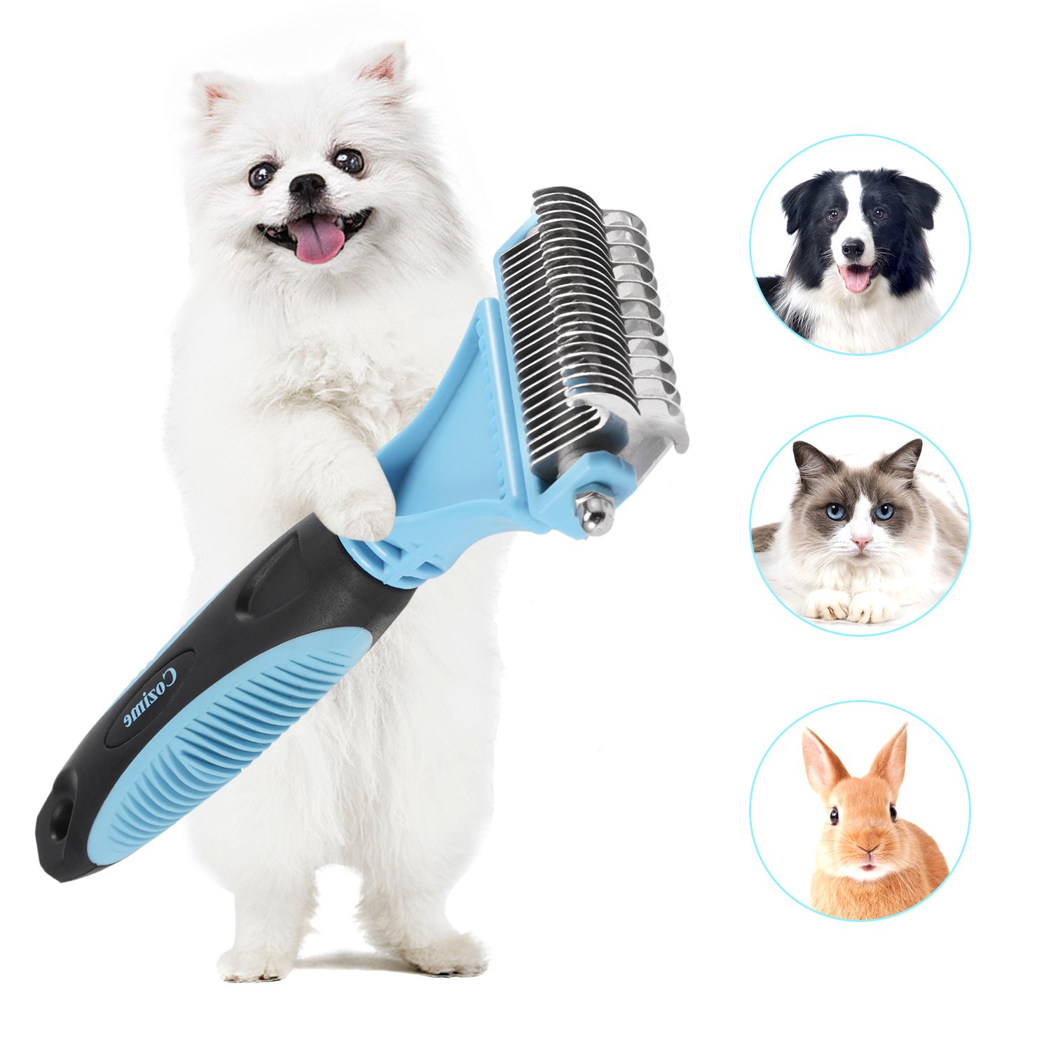 Double Sided Pet Dematting Comb with 35 Blades, Dog Undercoat Rake for Removing Mats & Tangles, Pet Grooming Brush Tool for Small, Medium and Large Breed