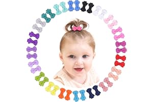 YHXX YLEN Grosgrain Ribbon Hair Bows Clips for Infant Girls - Fully Lined Mini Bows in 20 Color Pairs, Set of 40 (1.2" Tiny Clips)