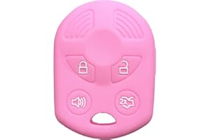RUNZUIE Silicone Keyless Entry Remote Key Fob Cover Shell Compatible Fit for Ford Escape Explorer Mustang Transit Fusion Focus Lincoln Zephyr Mercury Grand Marquis Pink 4 Buttons