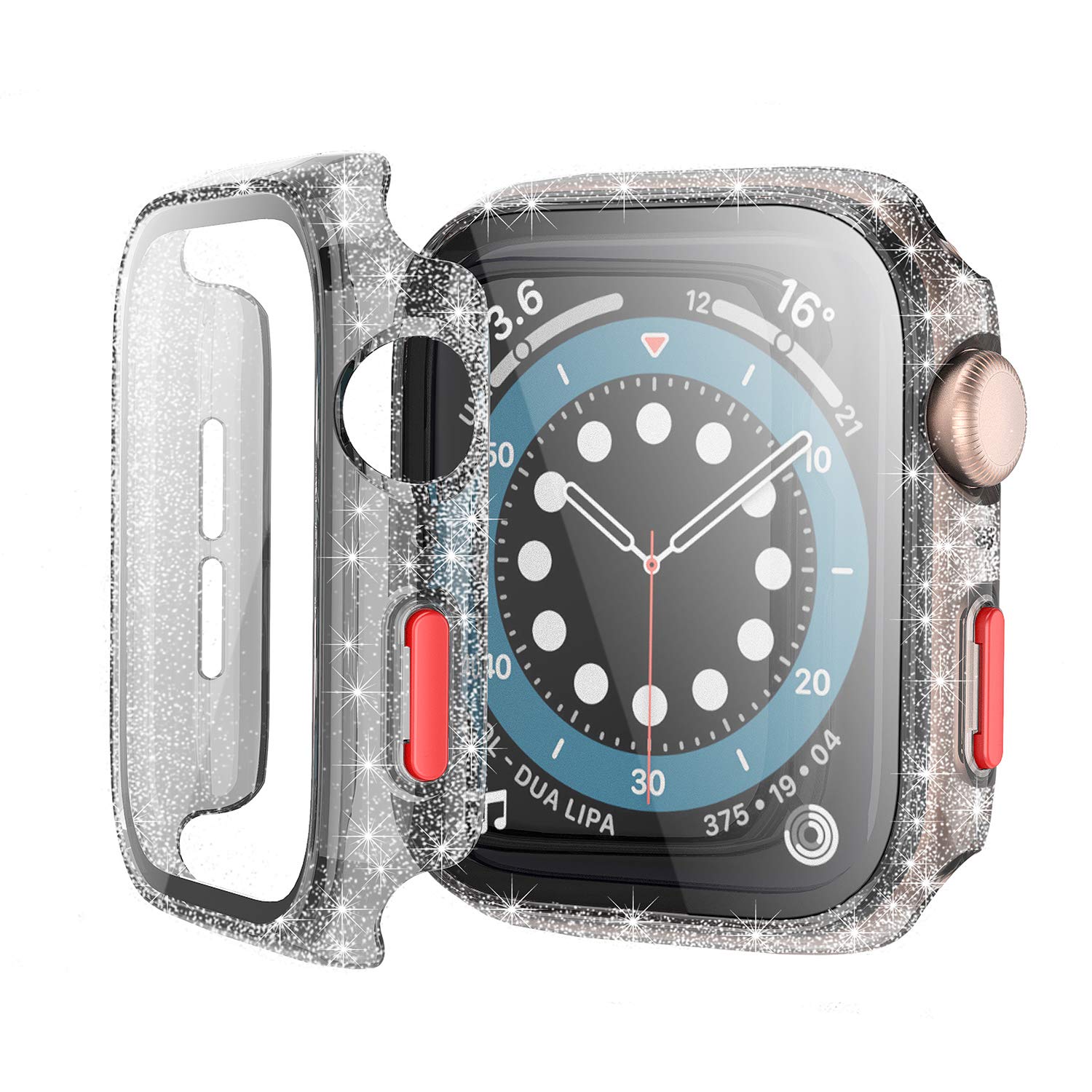 Bescove Hard Glitter Case with Button for Apple Watch Series 3 2 42mm,Slim Shockproof iWatch Protective Cover Built in Tempered Glass Screen Protector,Full Coverage Ultra Thin Bumper-Black