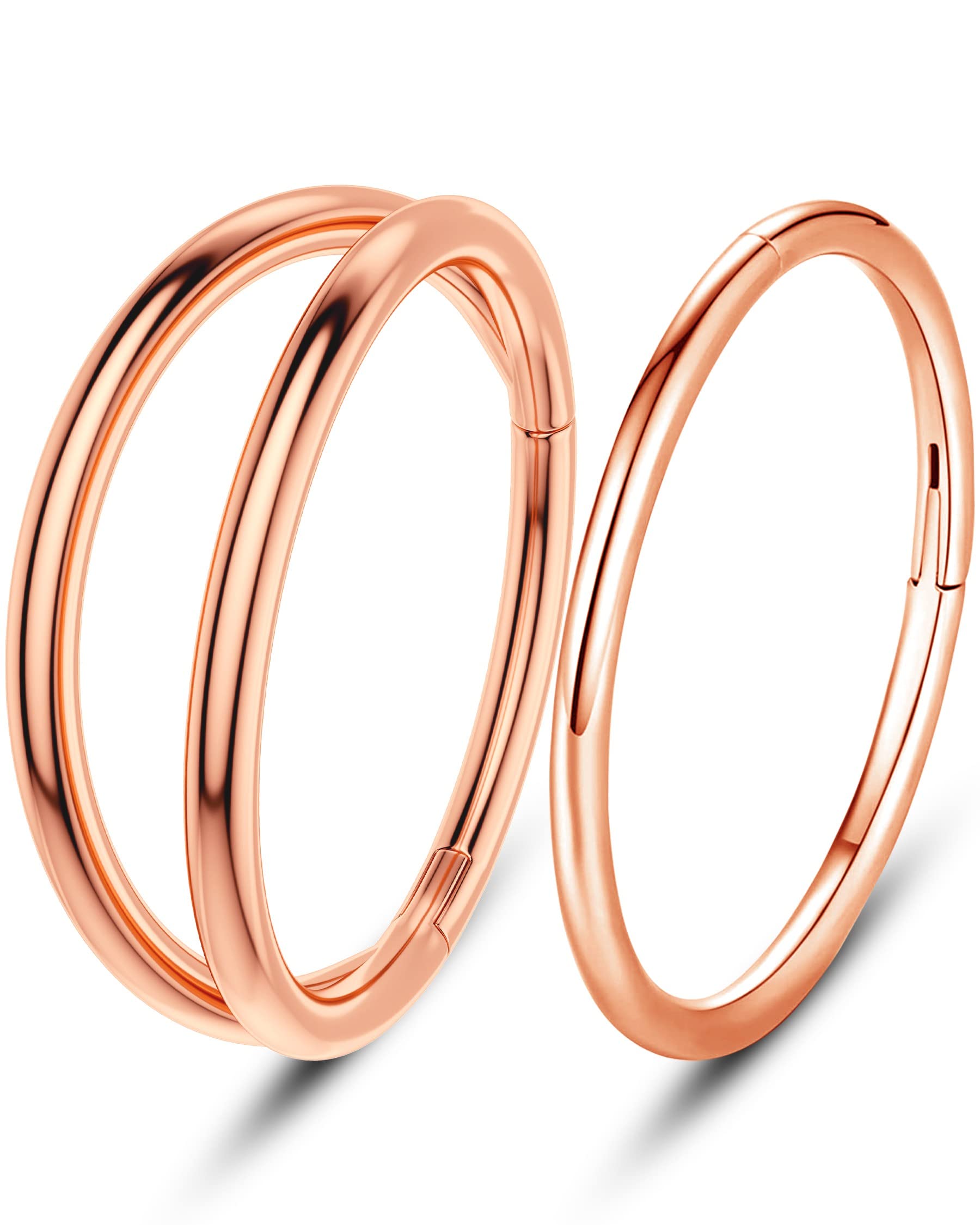 OUFER 2pcs 8mm Cartilage Helix Hoop Earrings 16G Orbital Conch Ring Tragus Daith Piercings Jewellery Rook Snug Forward Helix Hinged 316L Surgical Steel Septum Clicker Rose Gold Nose Ring 1.2mm