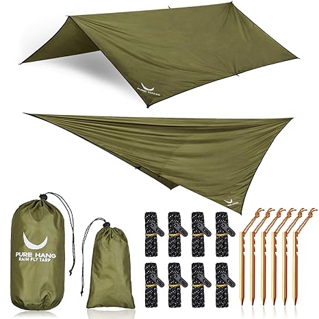 PURE HANG Premium Tarp 3x3 für Hängematte Outdoor Zeltplane Wasserdicht mit Ösen Sonnensegel Strand Ultra-Leicht Sonnenschutz