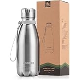 koodee 12 oz Water Bottle for Kids, Stainless Steel Double Wall Vacuum Insulated Sports Bottle Cola Shape Leak-Proof Flask (Silver)