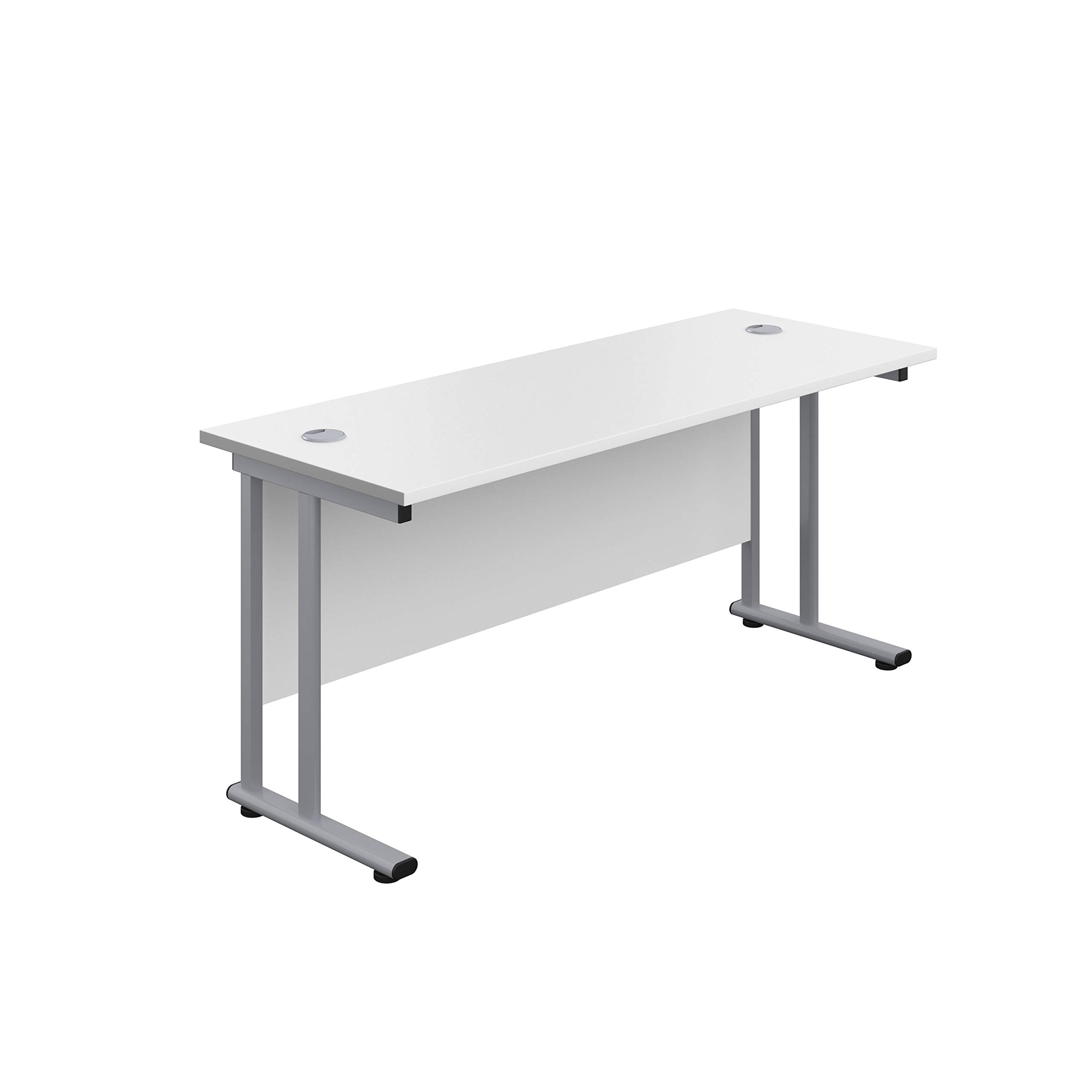 Office Hippo Heavy Duty Rectangular Cantilever Office Desk, Home Office Desk, Office Table, Integrated Cable Ports, PC Desk For Office or Home, 5 Yr Wty - Silver Frame/White Top, 160cm x 60cm