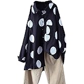 Minibee Women's Button Down Tunic Tops Polka Blouse Cotton Shirt
