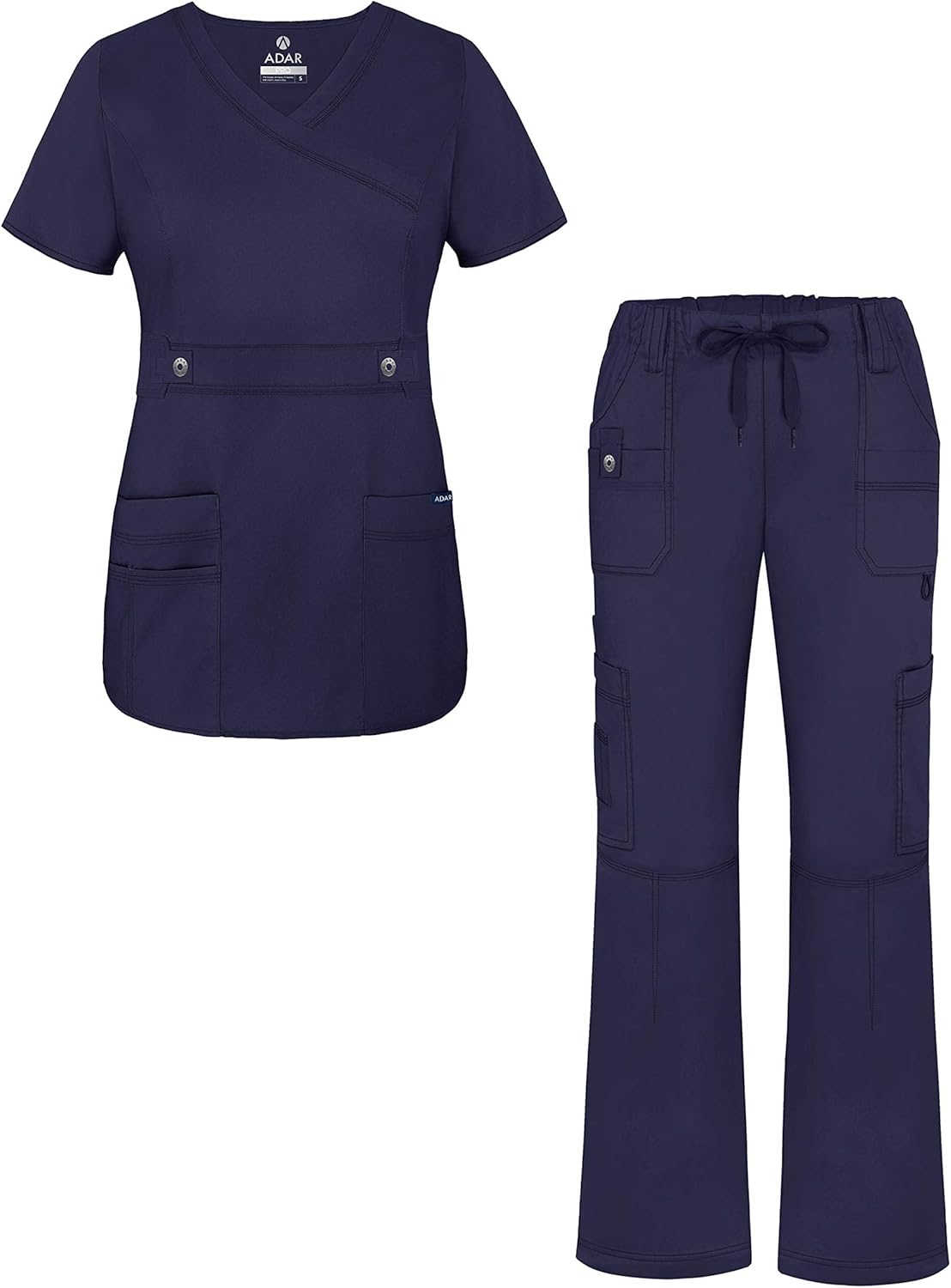 Adar Active Classic Scrub Set for Women - Crossover Top and Multi Pocket Pants: Clothing