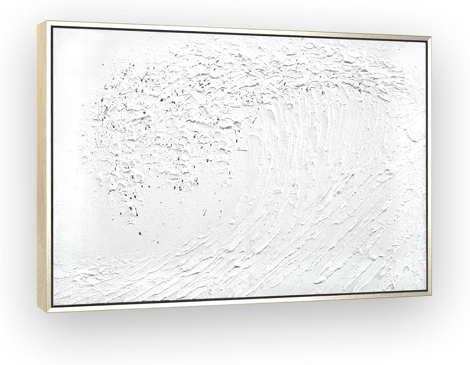 Paintings - Large Gold Frame Ocean Wabi-sabi Style White Painting 24x36inch Home Decor Wall Art for Living Room Fireplace Room Dining Room Bedroom Electricial Box 3D Canvas Decoration