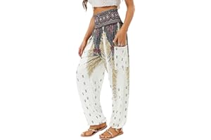 QIANXIZHAN Women's Harem Pants, High Waist Yoga Boho Trousers with Pockets